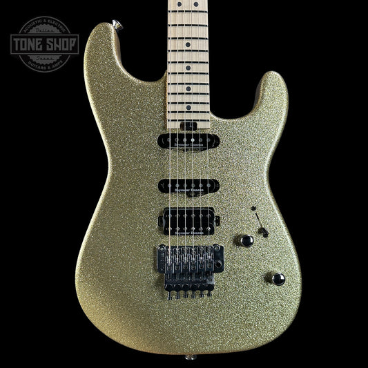 Front of Charvel Custom Shop San Dimas HSS Gold Sparkle.