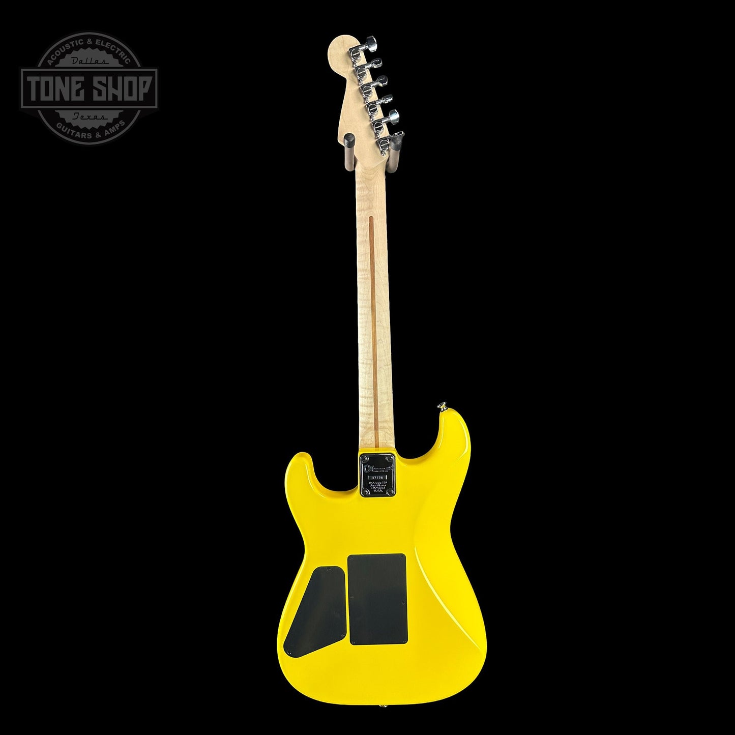 Full back of Charvel Custom Shop San Dimas 2H FR Graffiti Yellow.