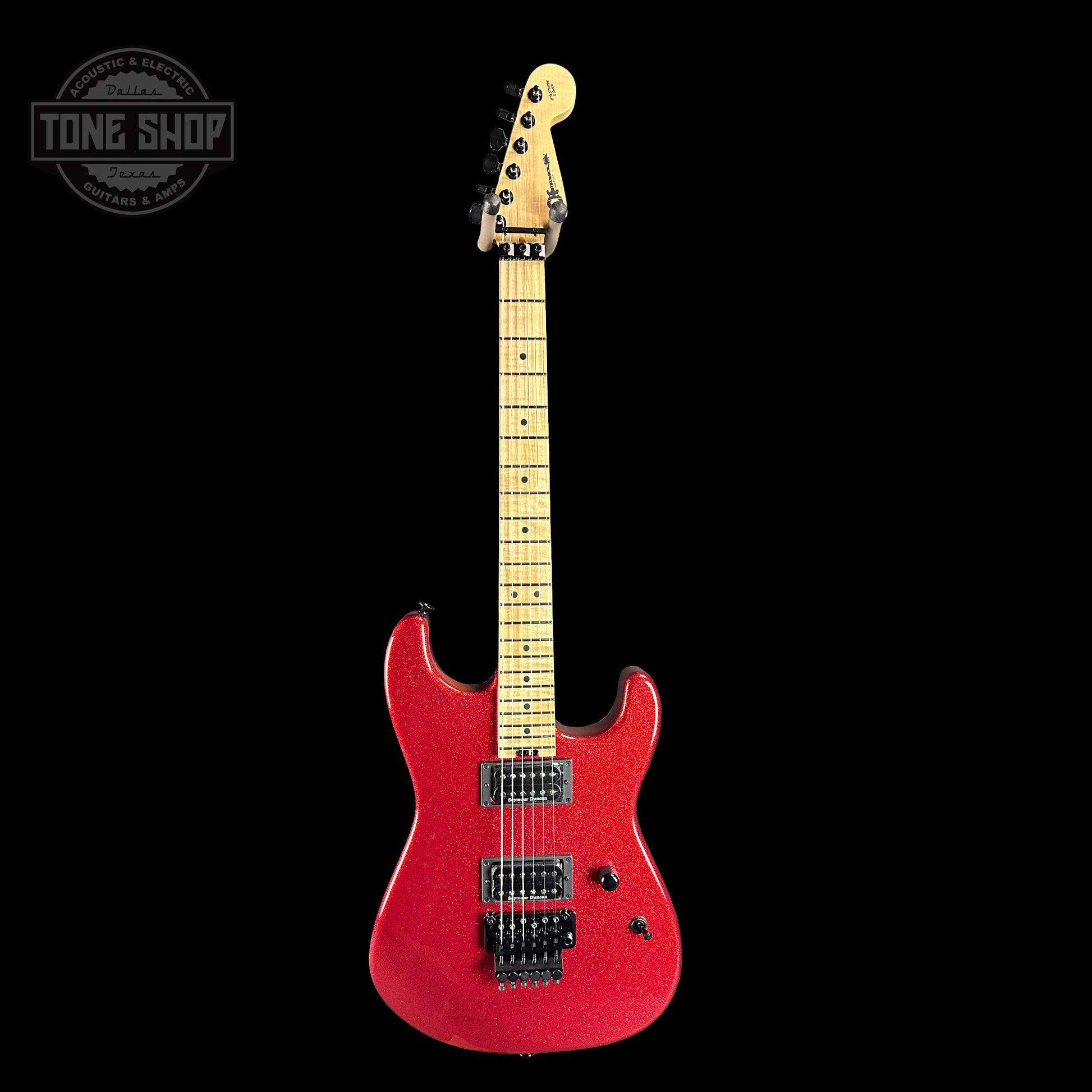 Full front of Charvel Custom Shop San Dimas 2H FR Red Sparkle.