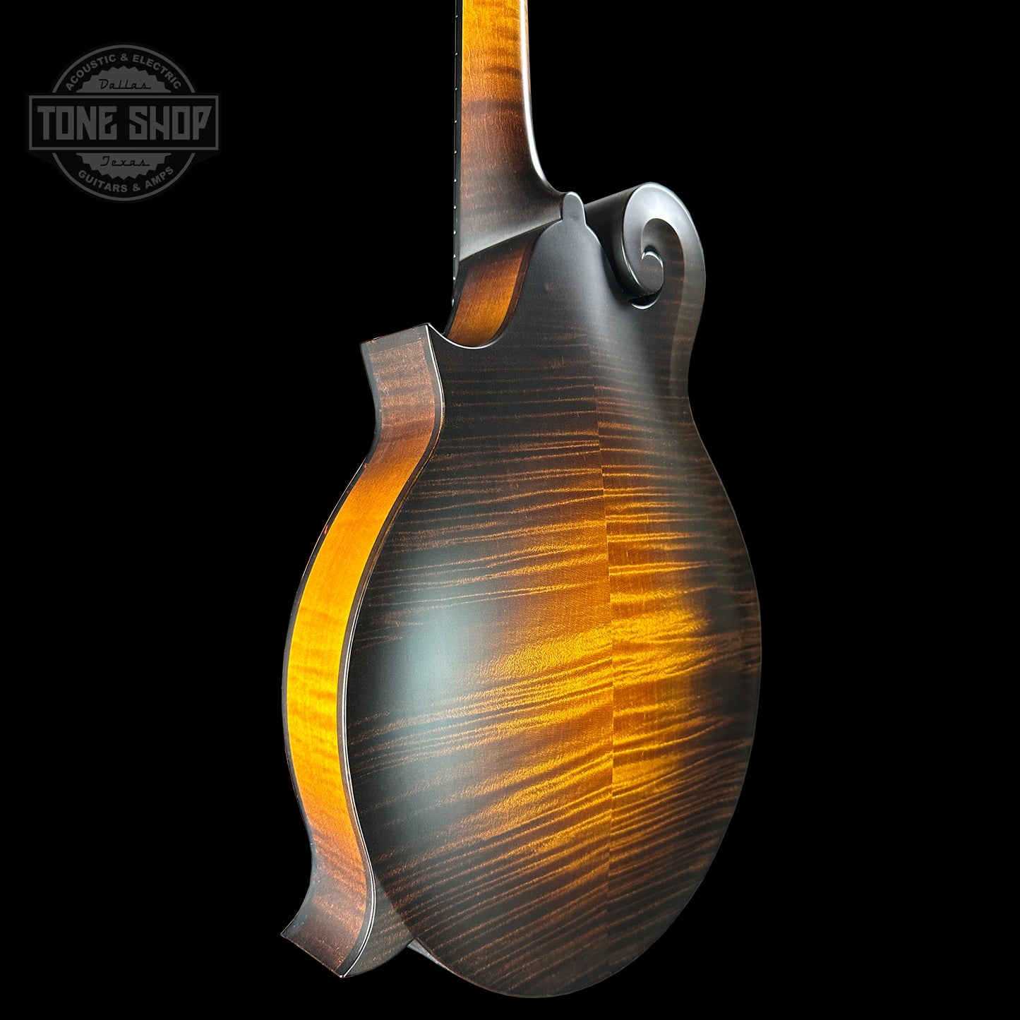 Back angle of Collings MF Mandolin Gloss Top Sunburst.