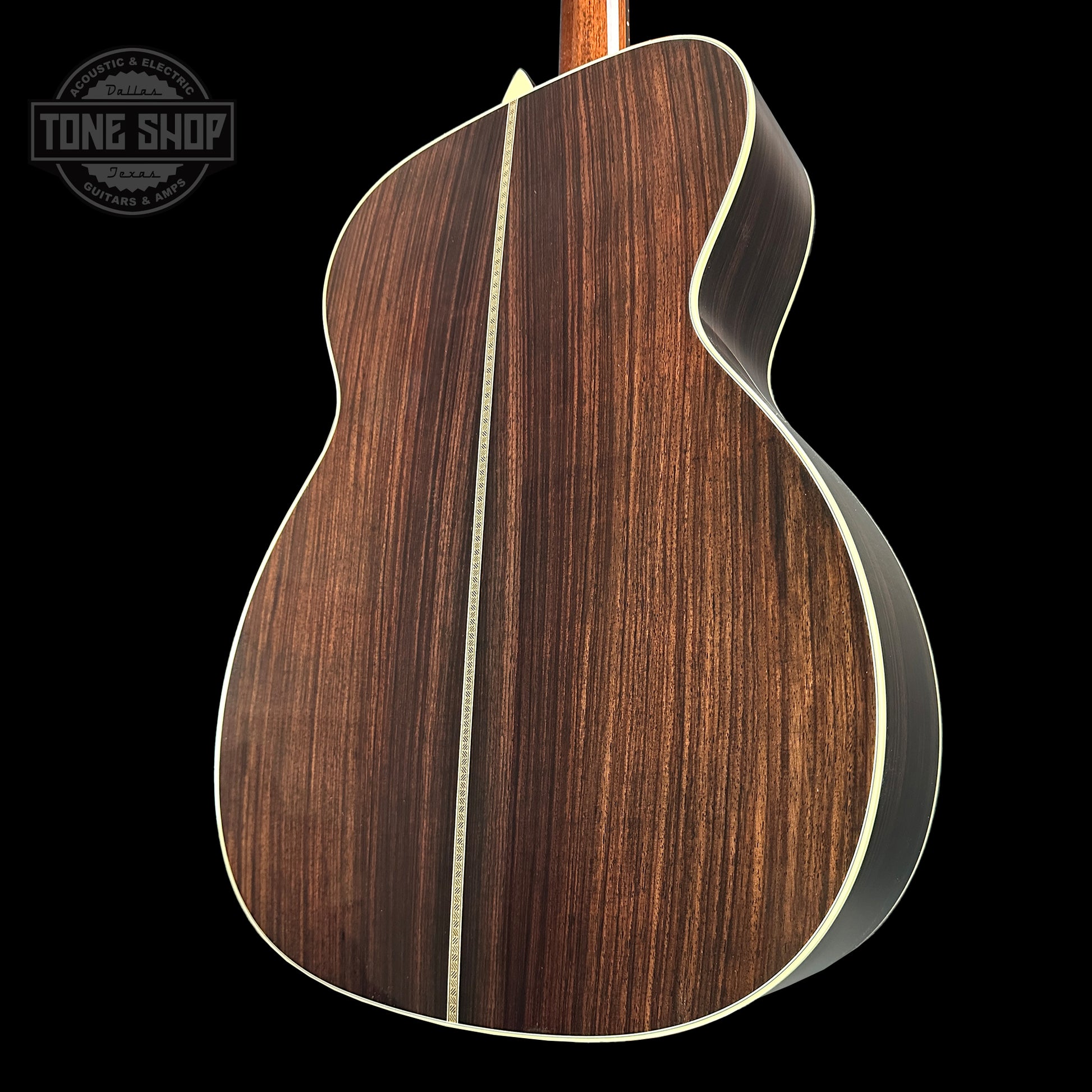 Back angle of Collings OM2H Sunburst.