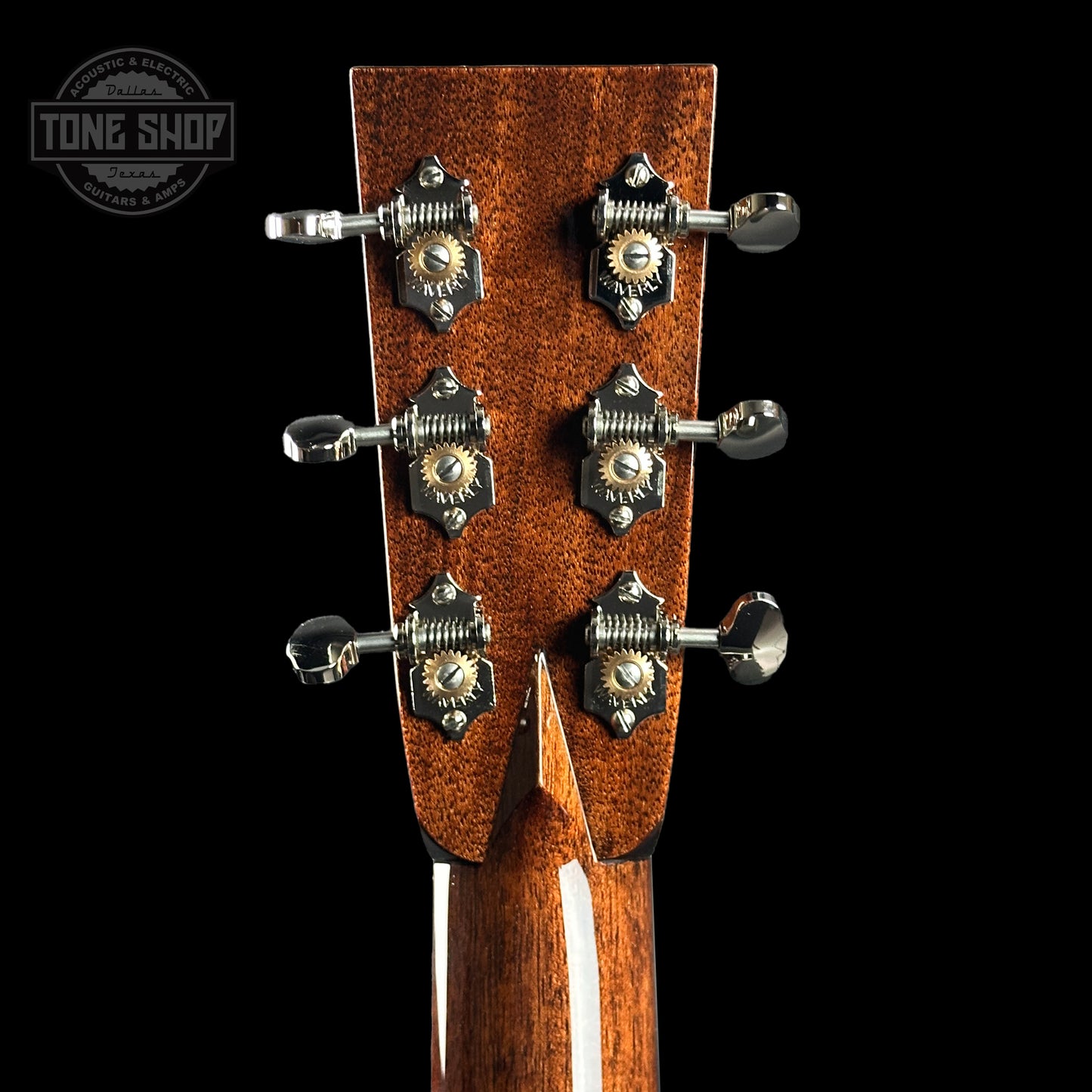 Back of headstock of Collings OM2H Sunburst.