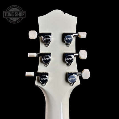 Back of headstock of Collings I30-LC  Olympic White.