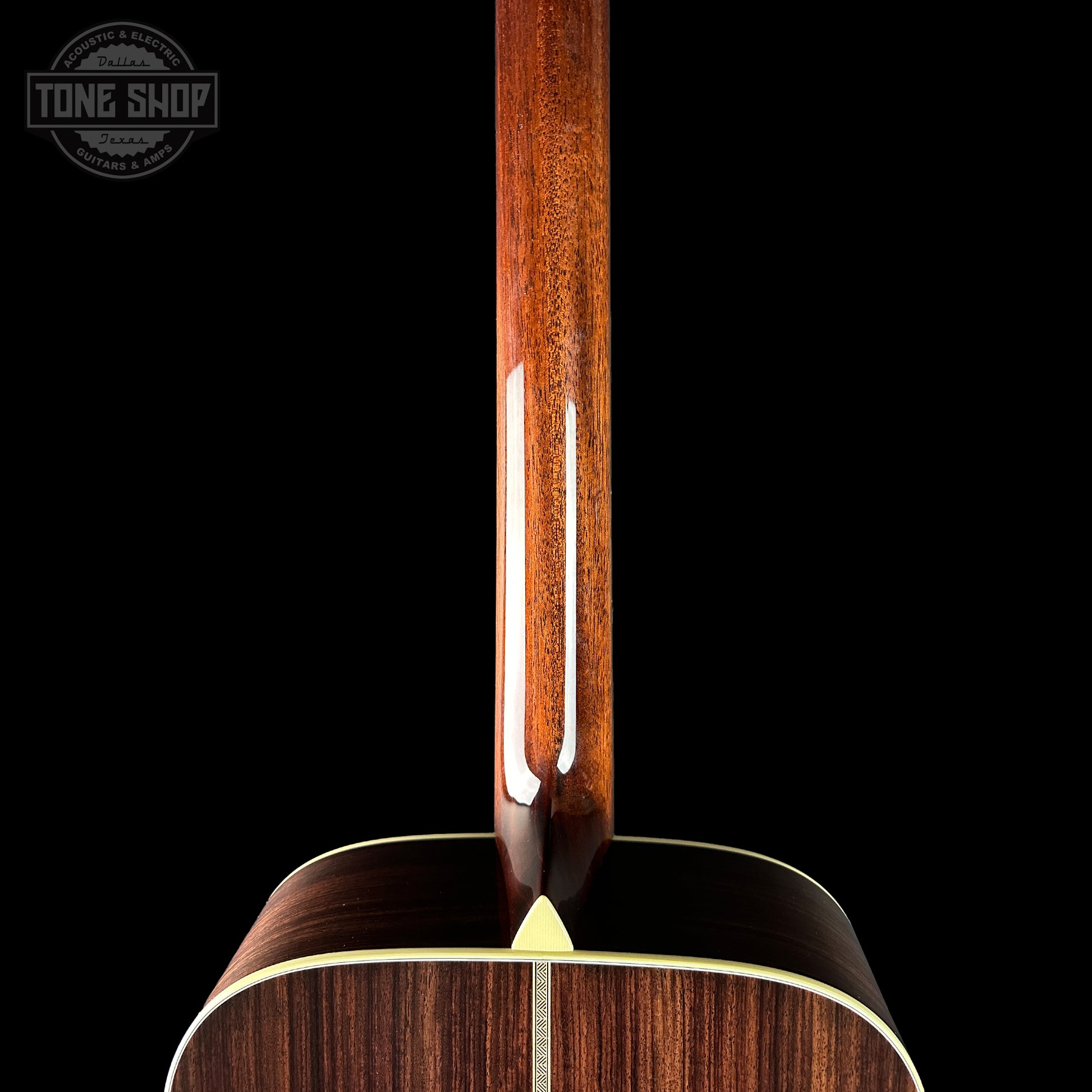 Back of neck of Collings OM2H Natural Sitka/EIR.