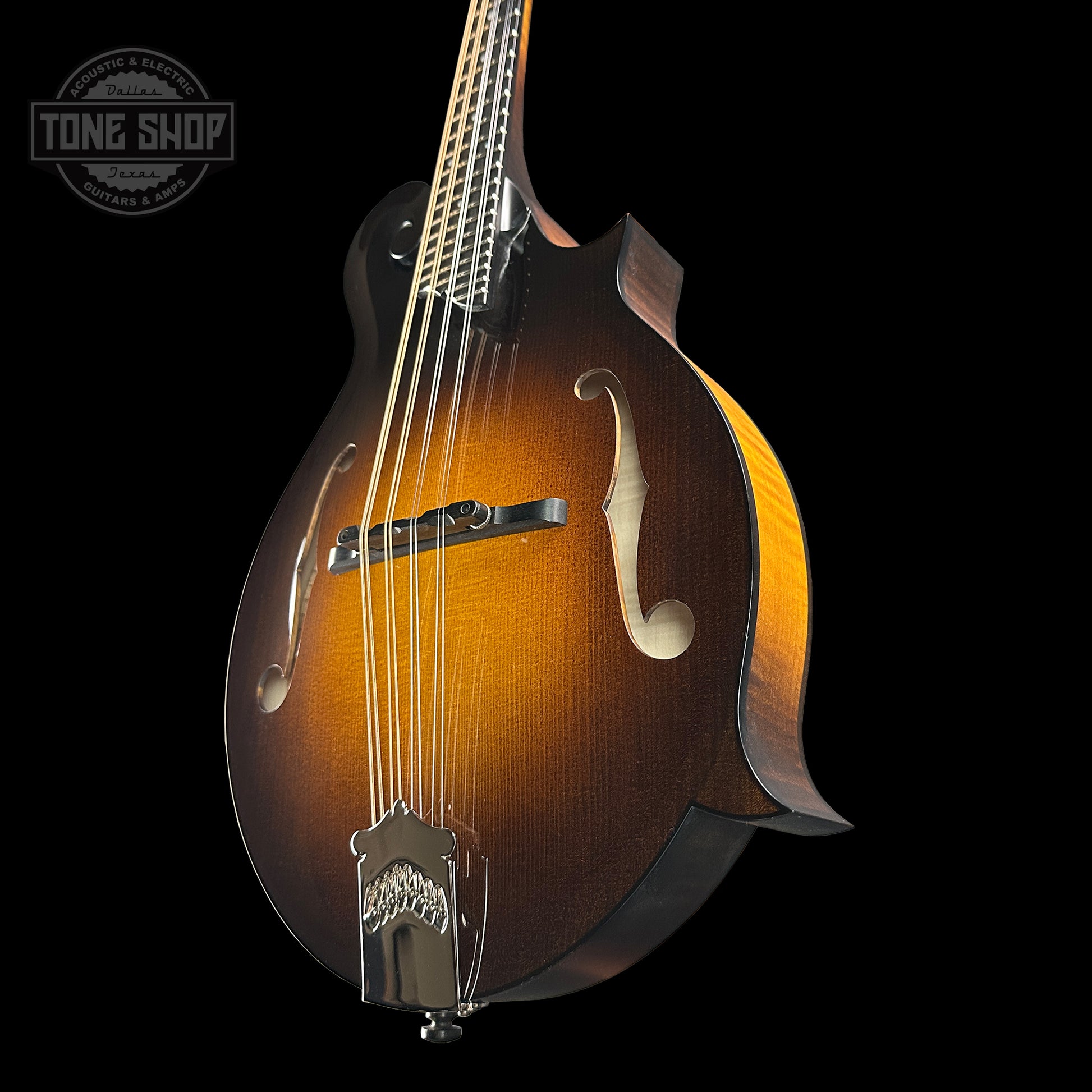 Front angle of Collings MF Mandolin Gloss Top Sunburst.