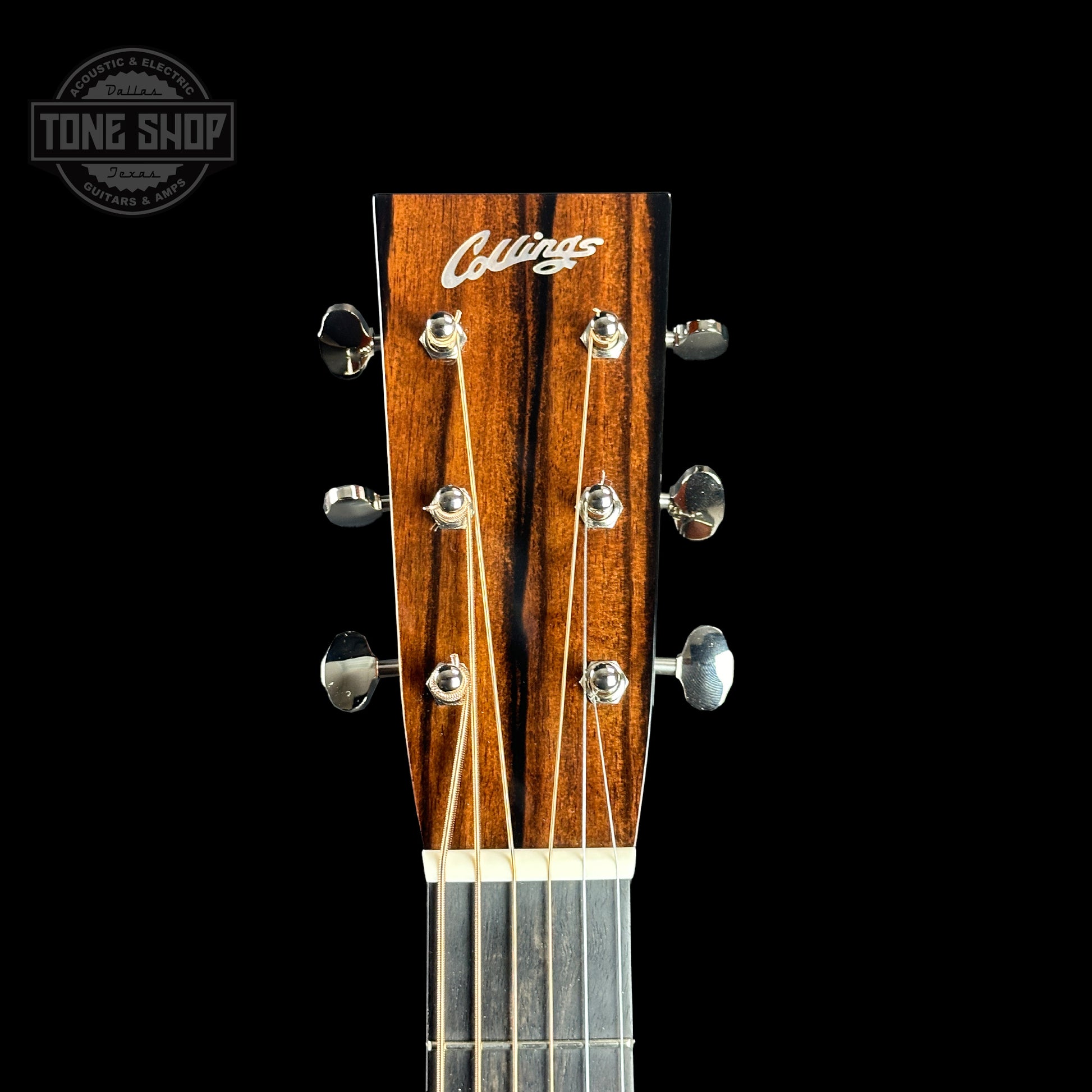 Front of headstock of Collings D2H Natural Sitka/EIR.