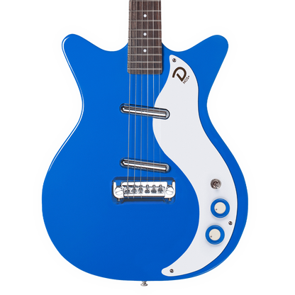 Closeup of Danelectro 59 MOD NOS+ GOGO Blue