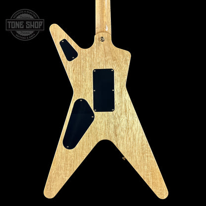 Back of Dean USA Custom Shop ML Trans Blue Flamed Maple Top Korina Body Gold Hardware.