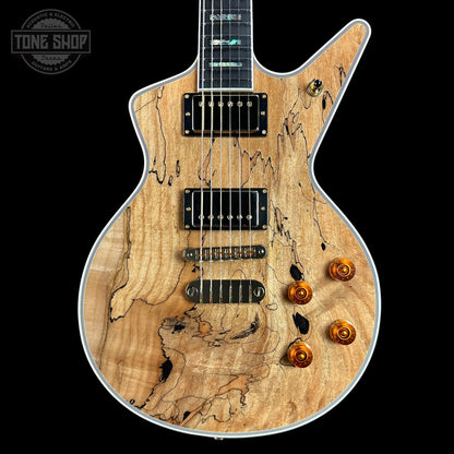 Front of Dean USA Custom Shop Cadillac Spalted Maple Gold Hardware.