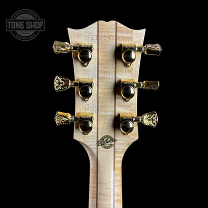 Back of headstock of Gibson Custom Shop Made 2 Measure All Koa Doves in Flight.