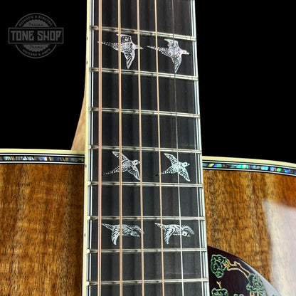 Inlays of Gibson Custom Shop Made 2 Measure All Koa Doves in Flight.