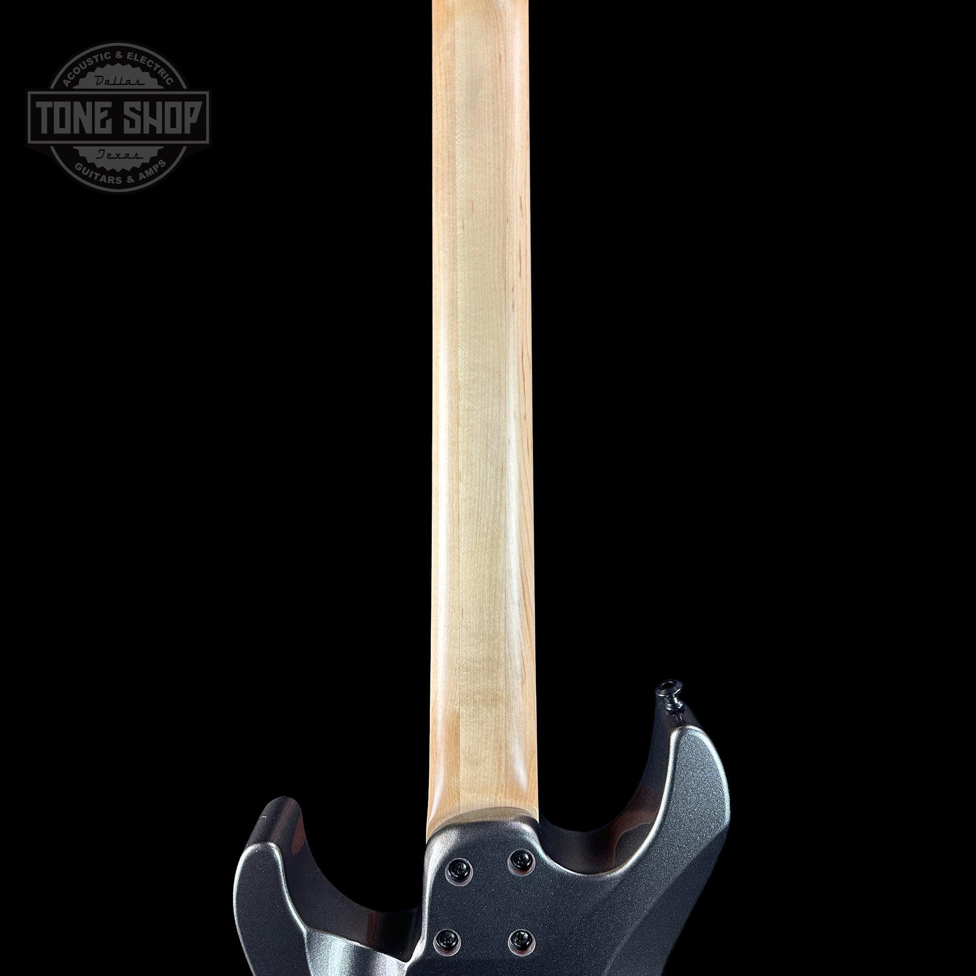 Back of neck of ESP USA M-7 Baritone  Black Adamantium.