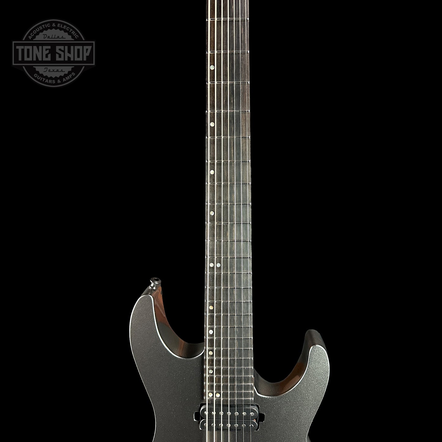 Fretboard of ESP USA M-7 Baritone  Black Adamantium.