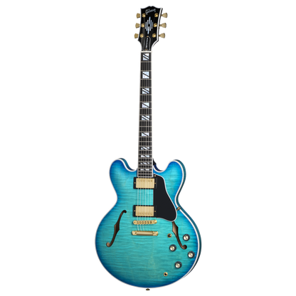 Full front shot of Gibson USA ES Supreme Blueberry Burst w/case