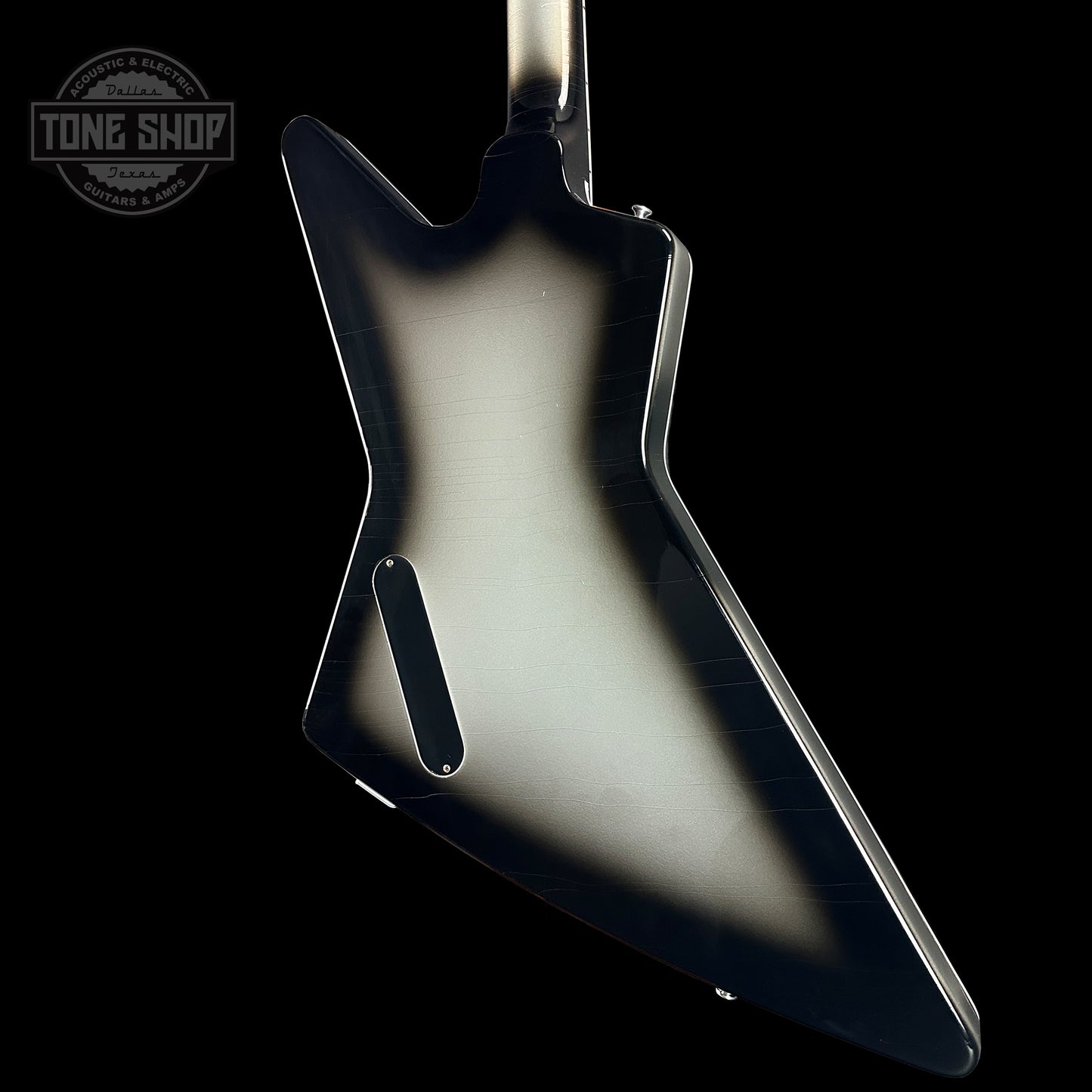 Back angle of Gibson Custom Shop Explorer Custom Silverburst Murphy Lab Ultra Light Aged NH.