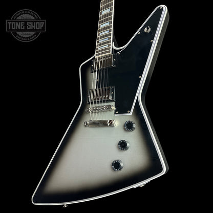 Front angle of Gibson Custom Shop Explorer Custom Silverburst Murphy Lab Ultra Light Aged NH.