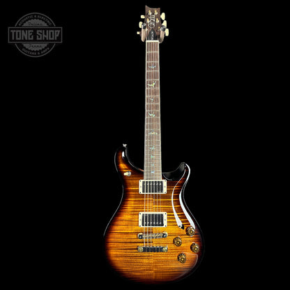 Full front of PRS Wood Library McCarty 594 Black Gold Sunburst 10-top Brazilian FB.