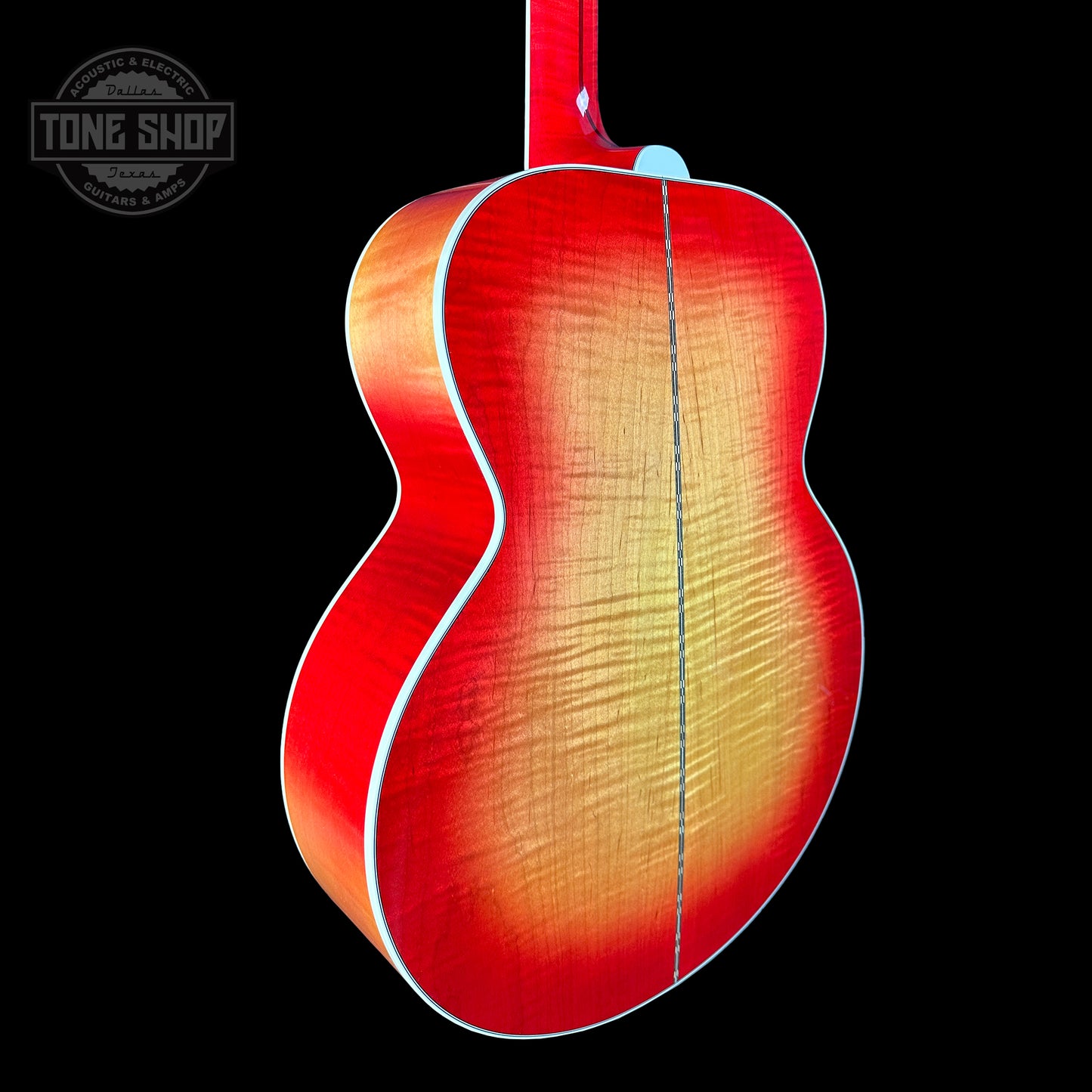 Back angle of Gibson Custom Shop Johnny Cash SJ-200 Vintage Cherry Sunburst.