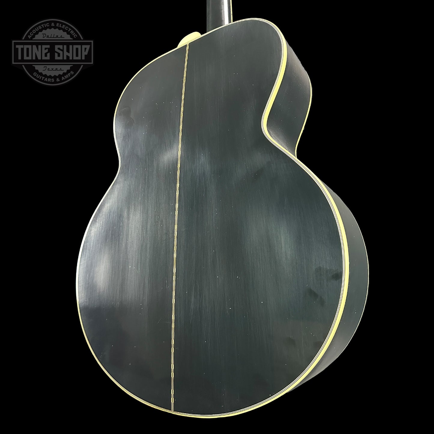 Front angle of Gibson Custom Shop M2M 1957 SJ-200 Murphy Lab Light Aged  Ebony.