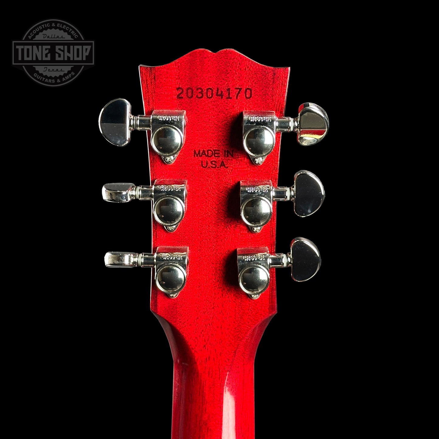 Back of headstock of Gibson J-45 Standard Left Handed Cherry.