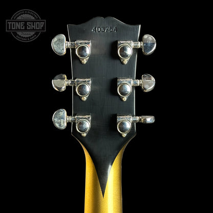 Back of headstock of Gibson Custom Shop M2M 1964 SG Standard Reissue w/Maestro Murphy Lab Ultra Light Aged Double Gold w/Stinger.