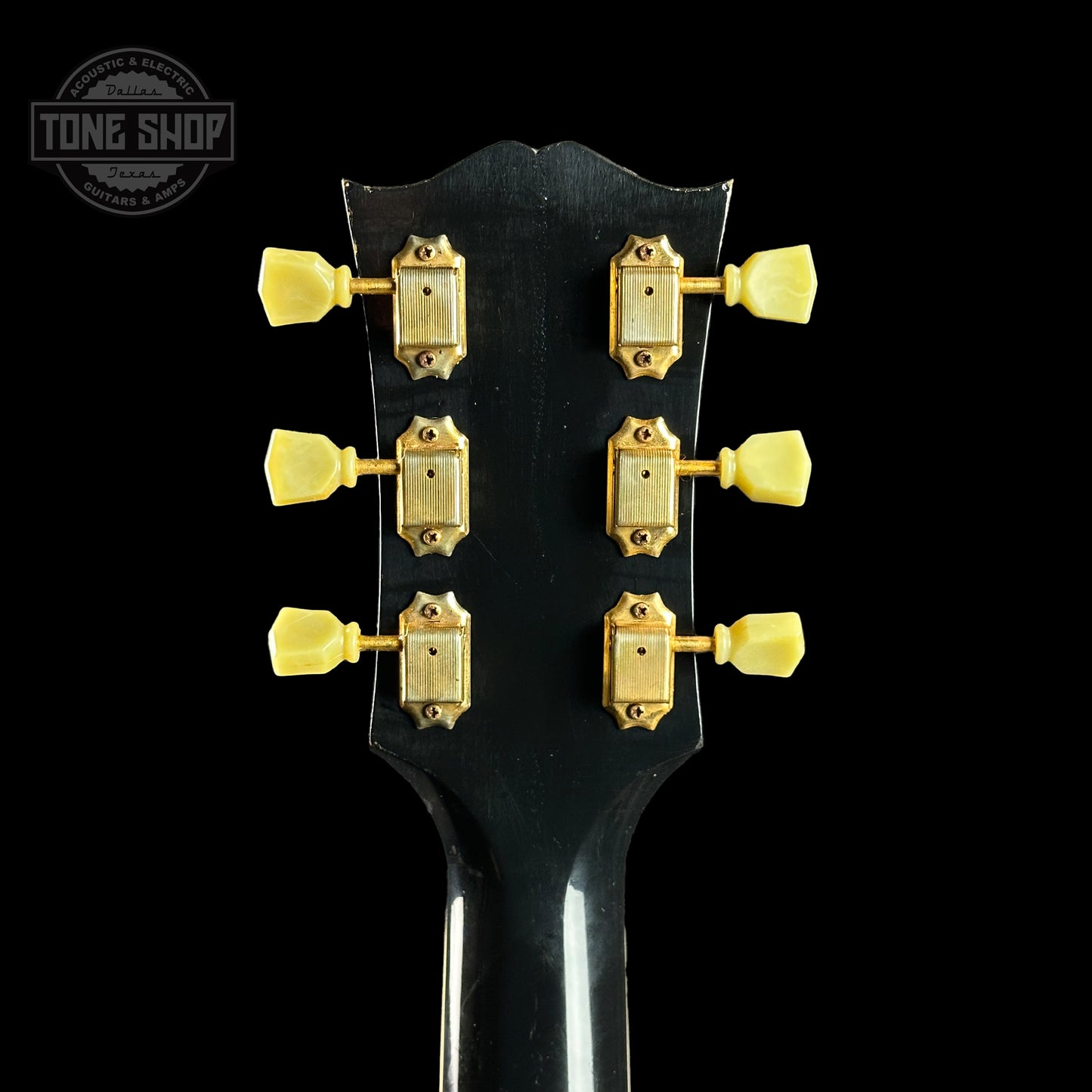 Back of headstock of Gibson Custom Shop M2M 1957 SJ-200 Murphy Lab Light Aged  Ebony.