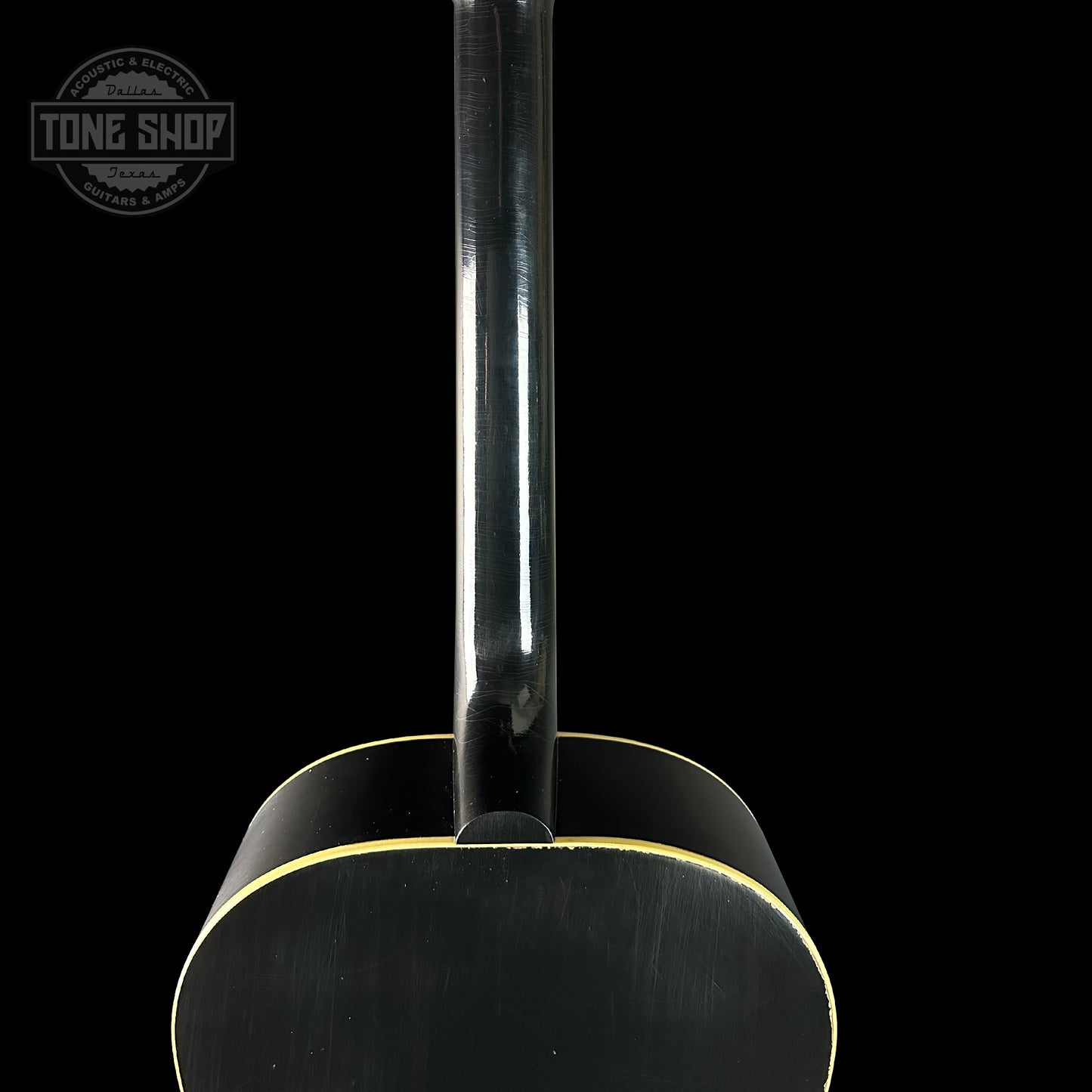 Back of neck of Gibson Custom Shop Made 2 Measure 1942 Banner J-45 Murphy Lab Light Aged Ebony.