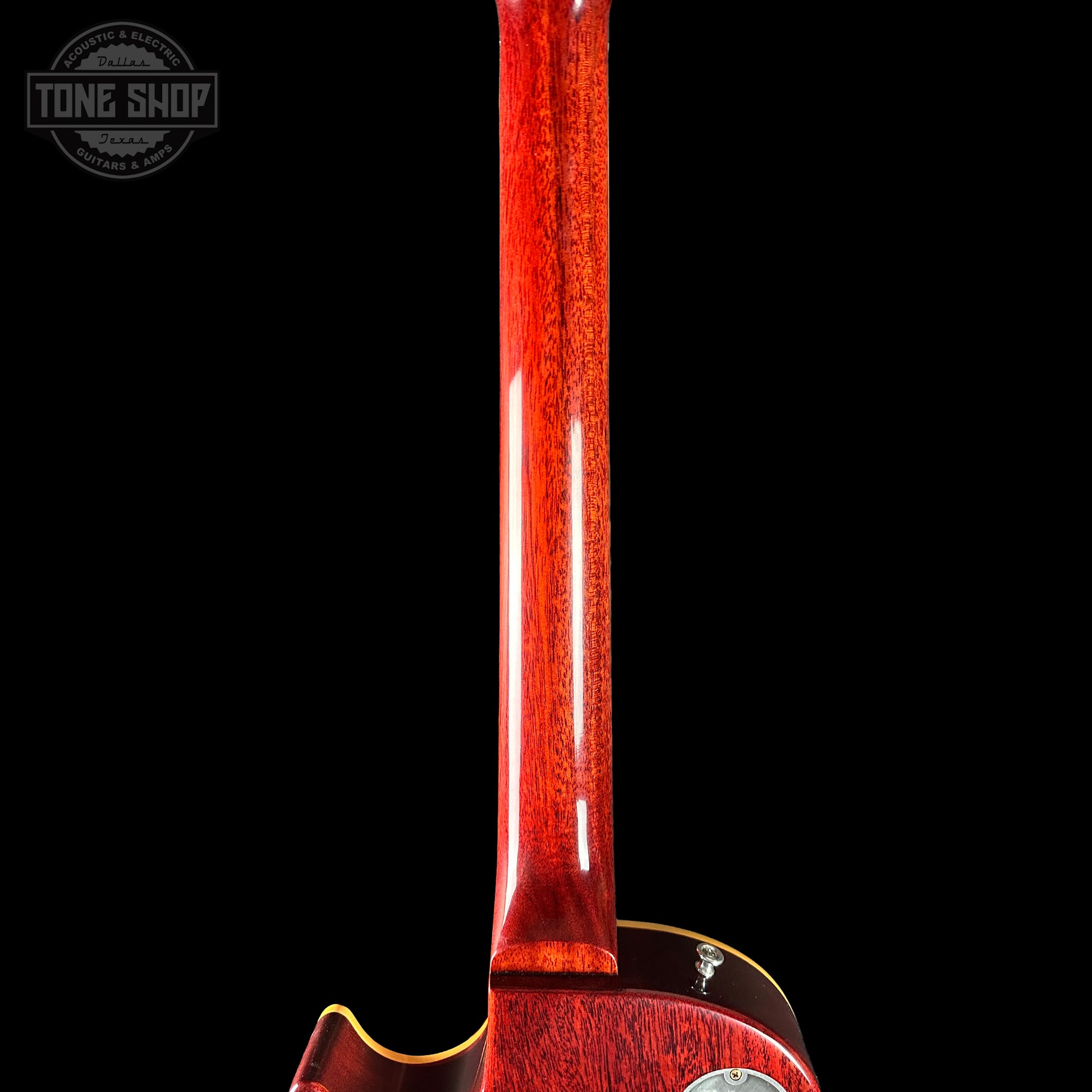 Back of neck of Gibson Custom Shop Made 2 Measure 1959 Les Paul Standard Chambered Lemon Burst VOS.