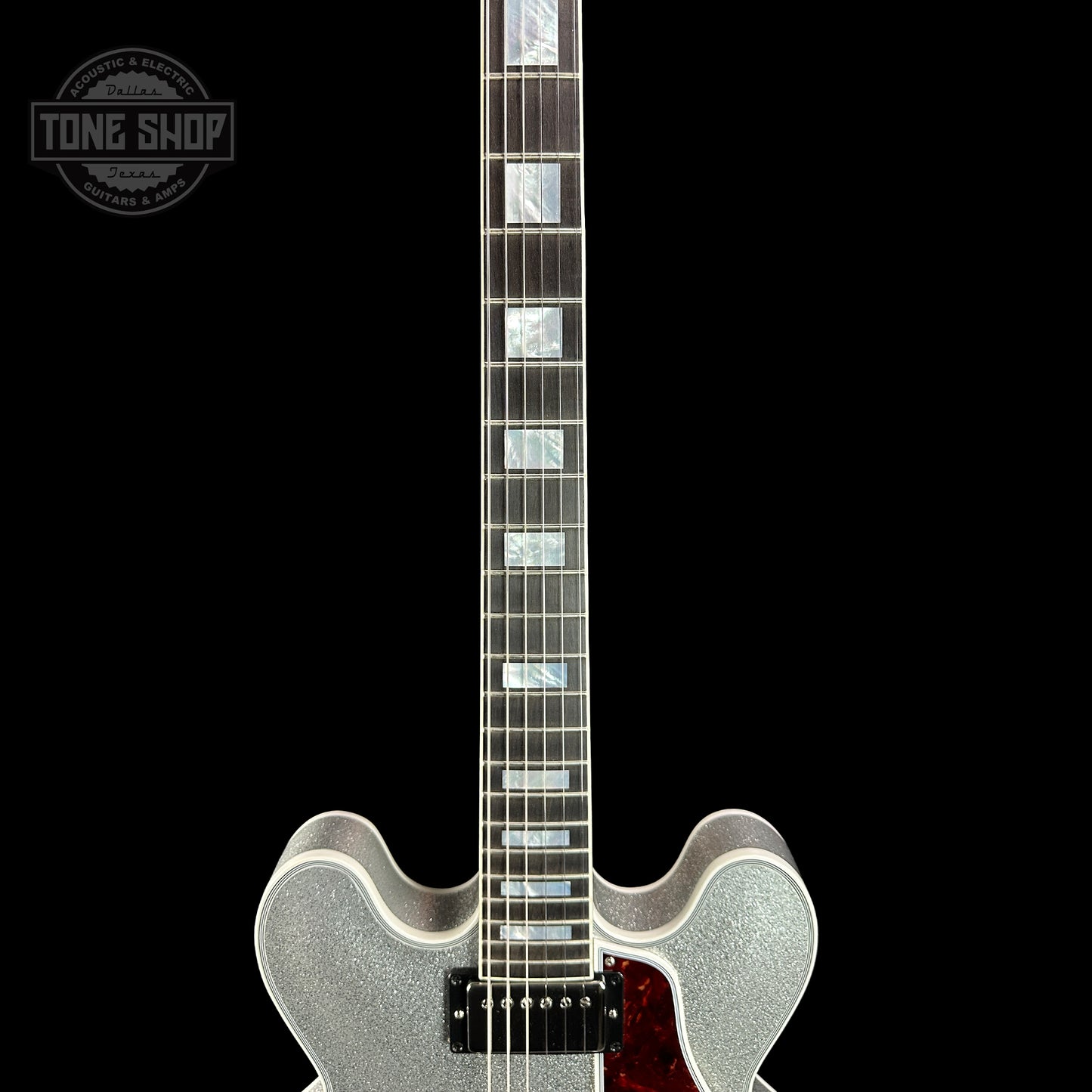 Fretboard of Gibson Custom Shop 1959 ES-355 Reissue Diamond F-Holes Silver Sparkle Heavy Flake Gloss.