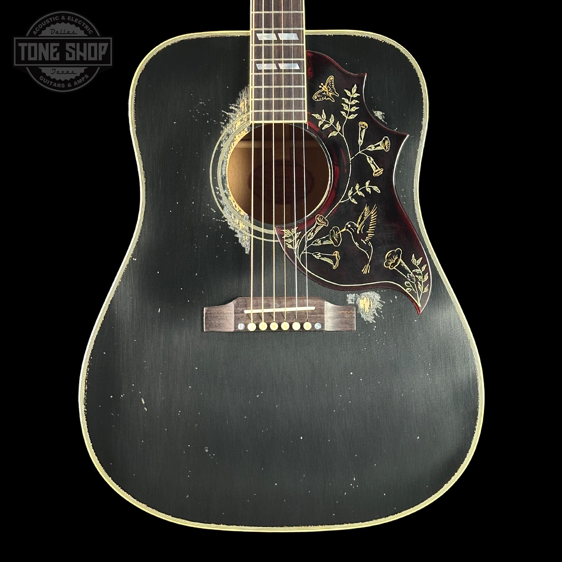 Front of Gibson Custom Shop Dealer Select 1960 Hummingbird Ebony Heavy Aged.