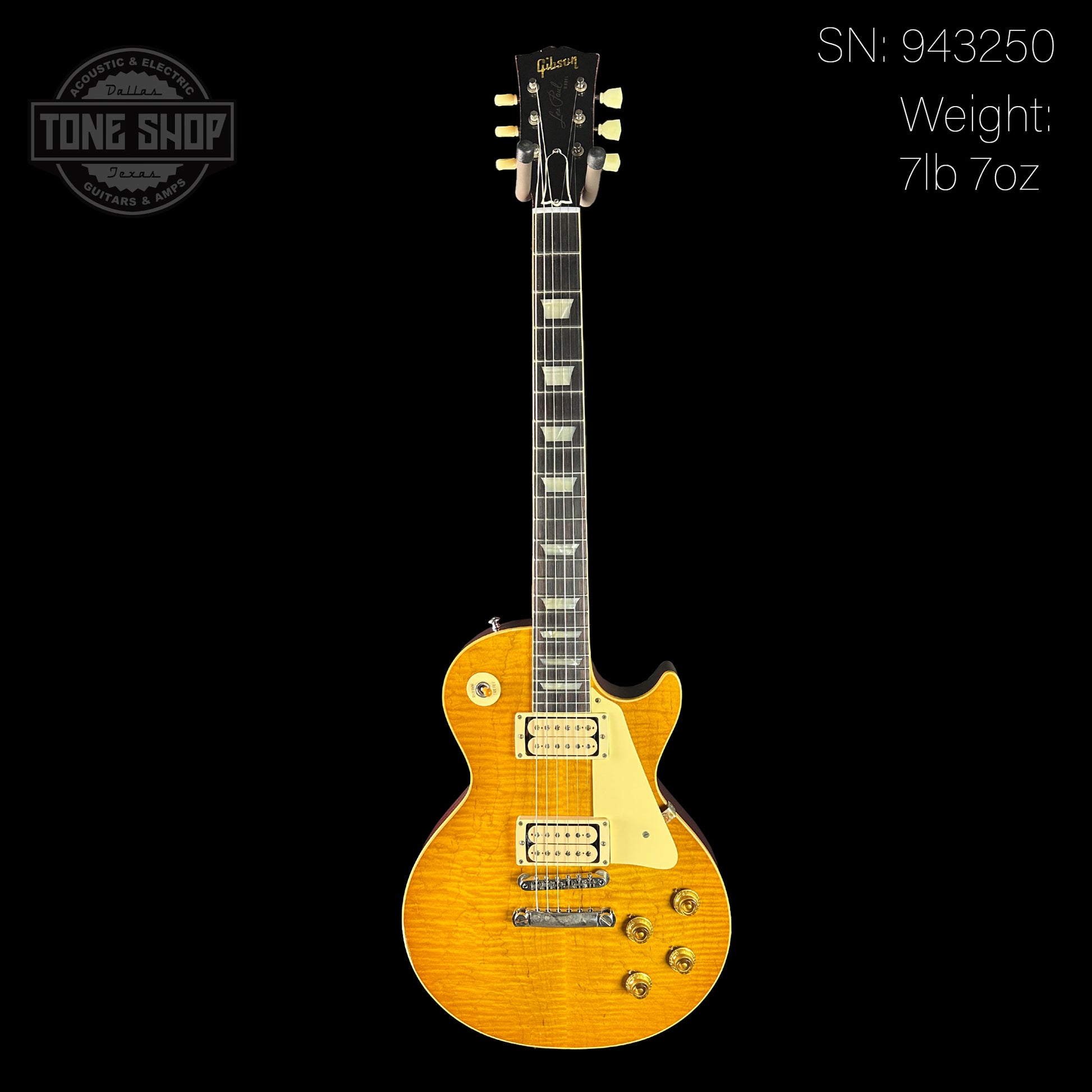 Full front of Gibson Custom Shop Made 2 Measure 1959 Les Paul Standard Chambered Lemon Burst Murphy Lab Light Aged 57 Classic "Double Classic White".