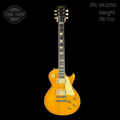 Full front of Gibson Custom Shop Made 2 Measure 1959 Les Paul Standard Chambered Lemon Burst Murphy Lab Light Aged 57 Classic "Double Classic White".