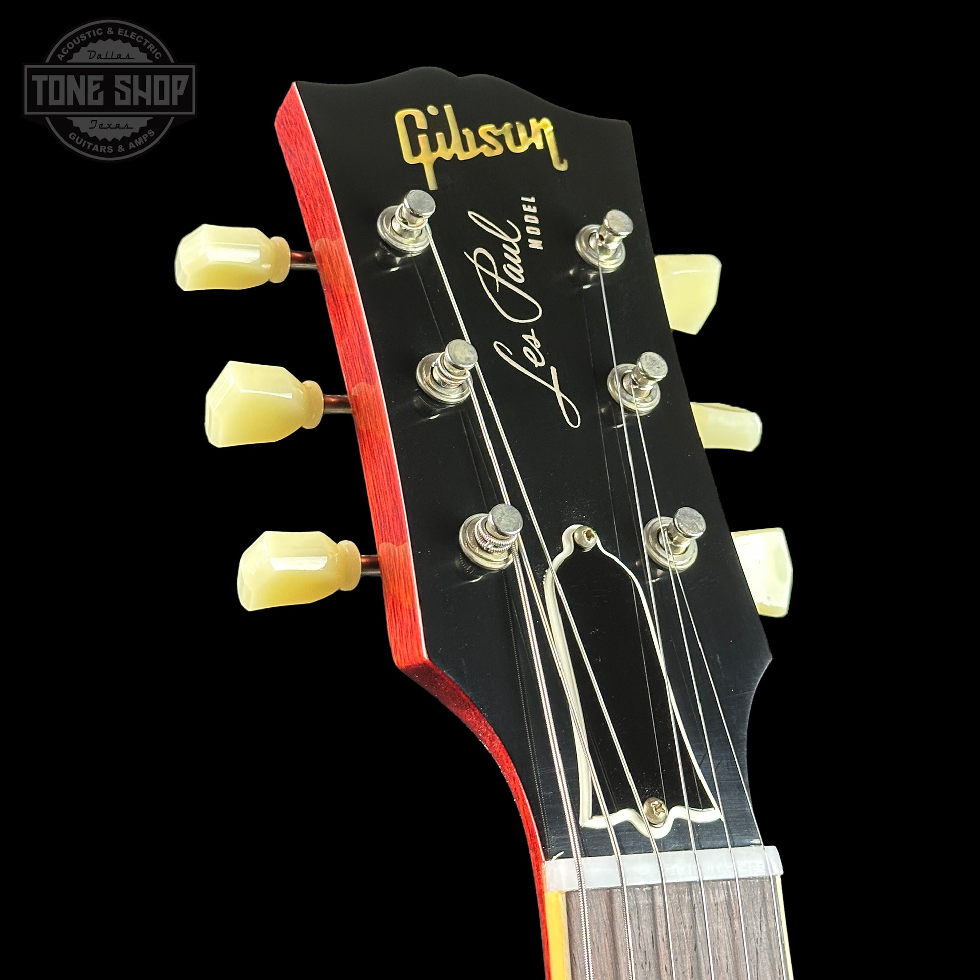 Headstock of Gibson Custom Shop Made 2 Measure 1959 Les Paul Standard Chambered Lemon Burst VOS.