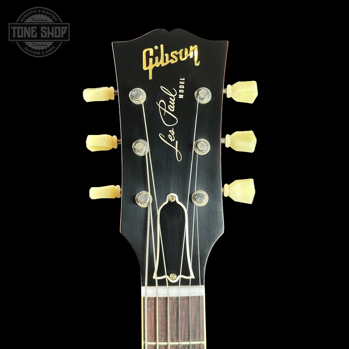 Headstock of Gibson Custom Shop Made 2 Measure 1959 Les Paul Standard Chambered Lemon Burst VOS.