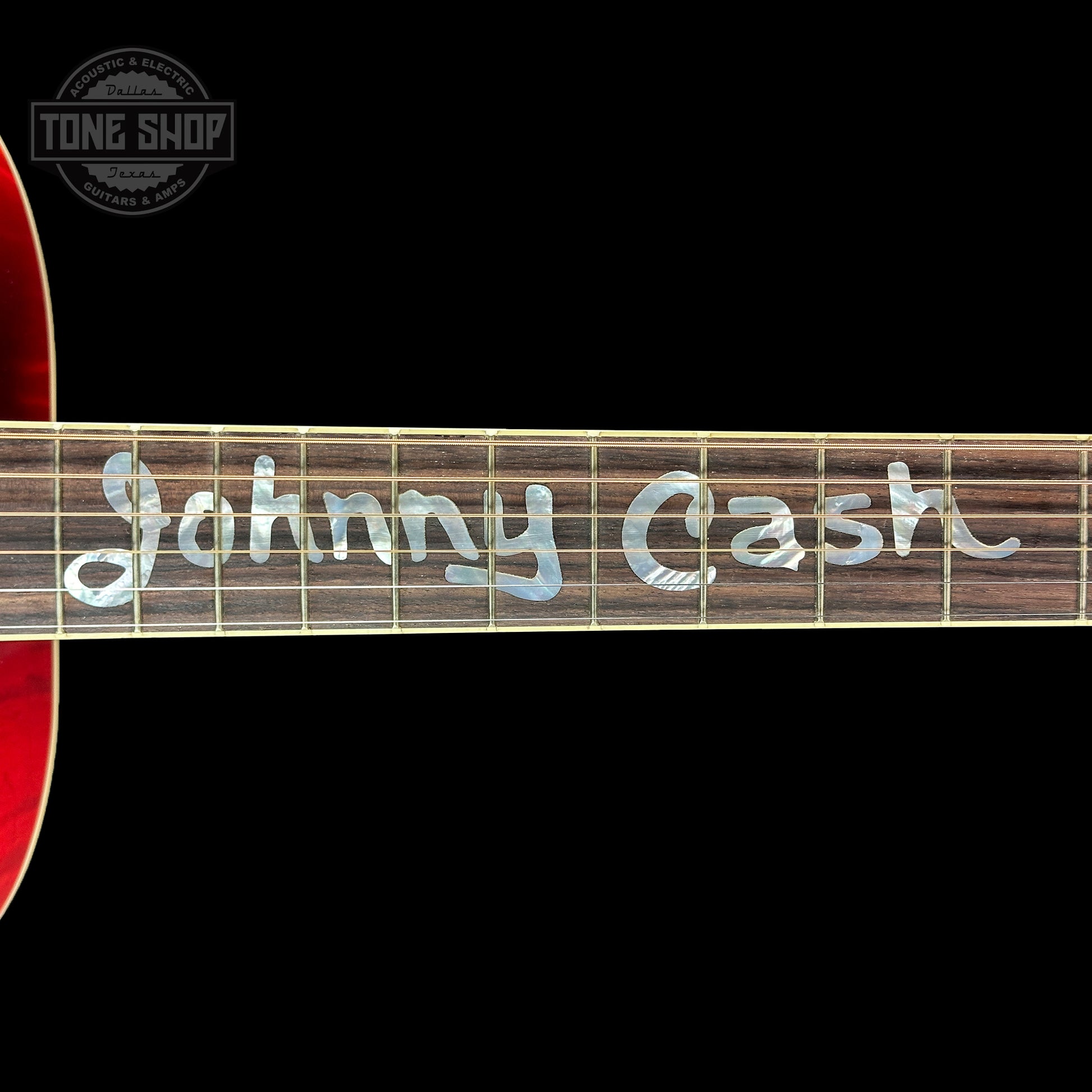 Inlays on Gibson Custom Shop Johnny Cash SJ-200 Vintage Cherry Sunburst.