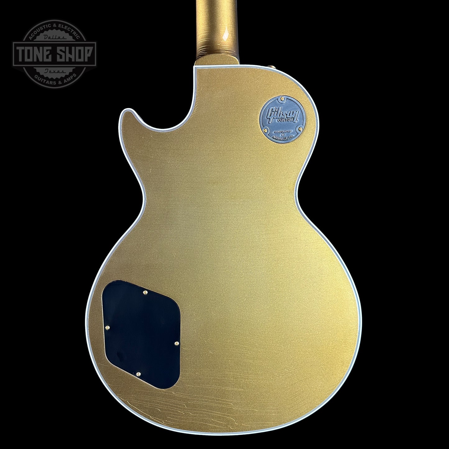 Back of Gibson Custom Shop Made 2 Measure Les Paul Custom Chambered Double Gold.