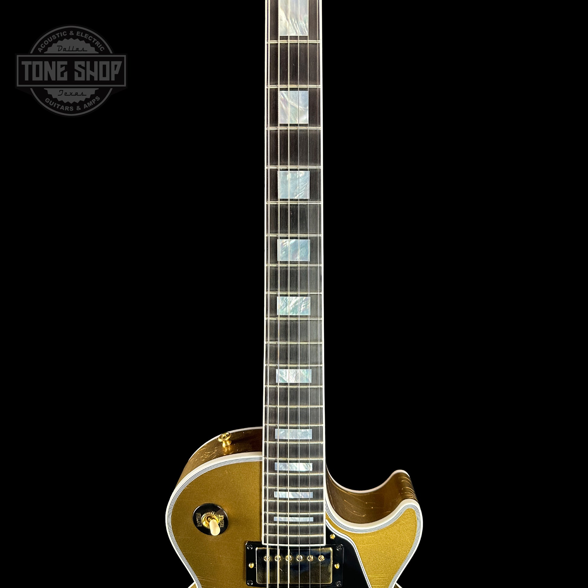 Fretboard of Gibson Custom Shop Made 2 Measure Les Paul Custom Chambered Double Gold.