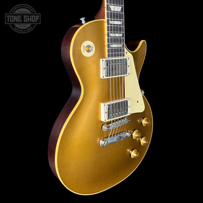 Front angle of Gibson Custom Shop 1957 Les Paul Goldtop Darkback Reissue VOS.