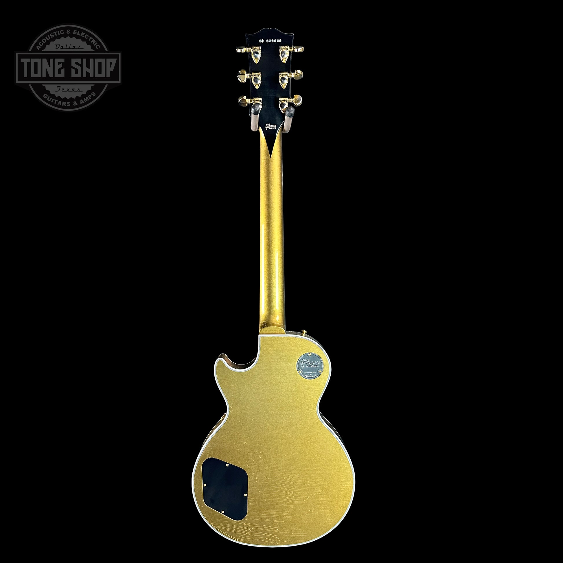 Full back of Gibson Custom Shop Made 2 Measure Les Paul Custom Chambered Double Gold.