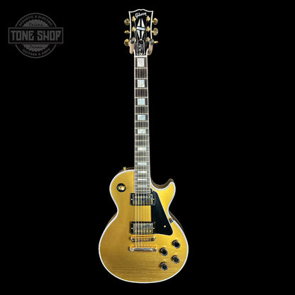 Full front of Gibson Custom Shop Made 2 Measure Les Paul Custom Chambered Double Gold.