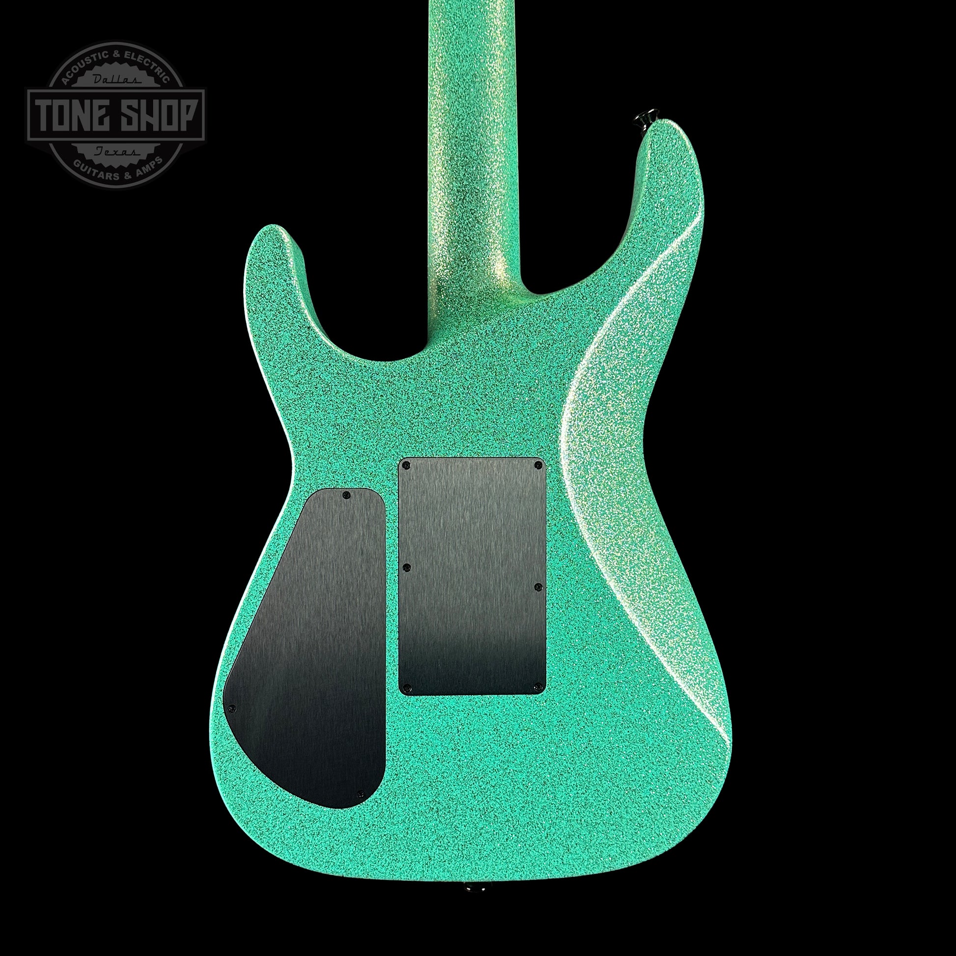 Back of Jackson Custom Shop SL1 Soloist RVRS FR Seafoam Sparkle.