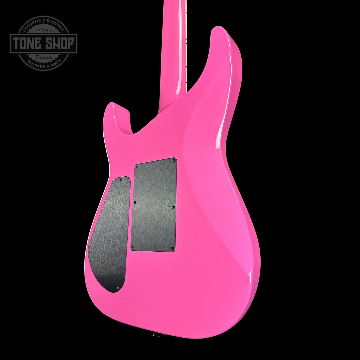 Back angle of Jackson Custom Shop SL2H Reverse Headstock Bubblegum.