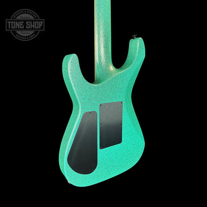 Back angle of Jackson Custom Shop SL1 Soloist RVRS FR Seafoam Sparkle.