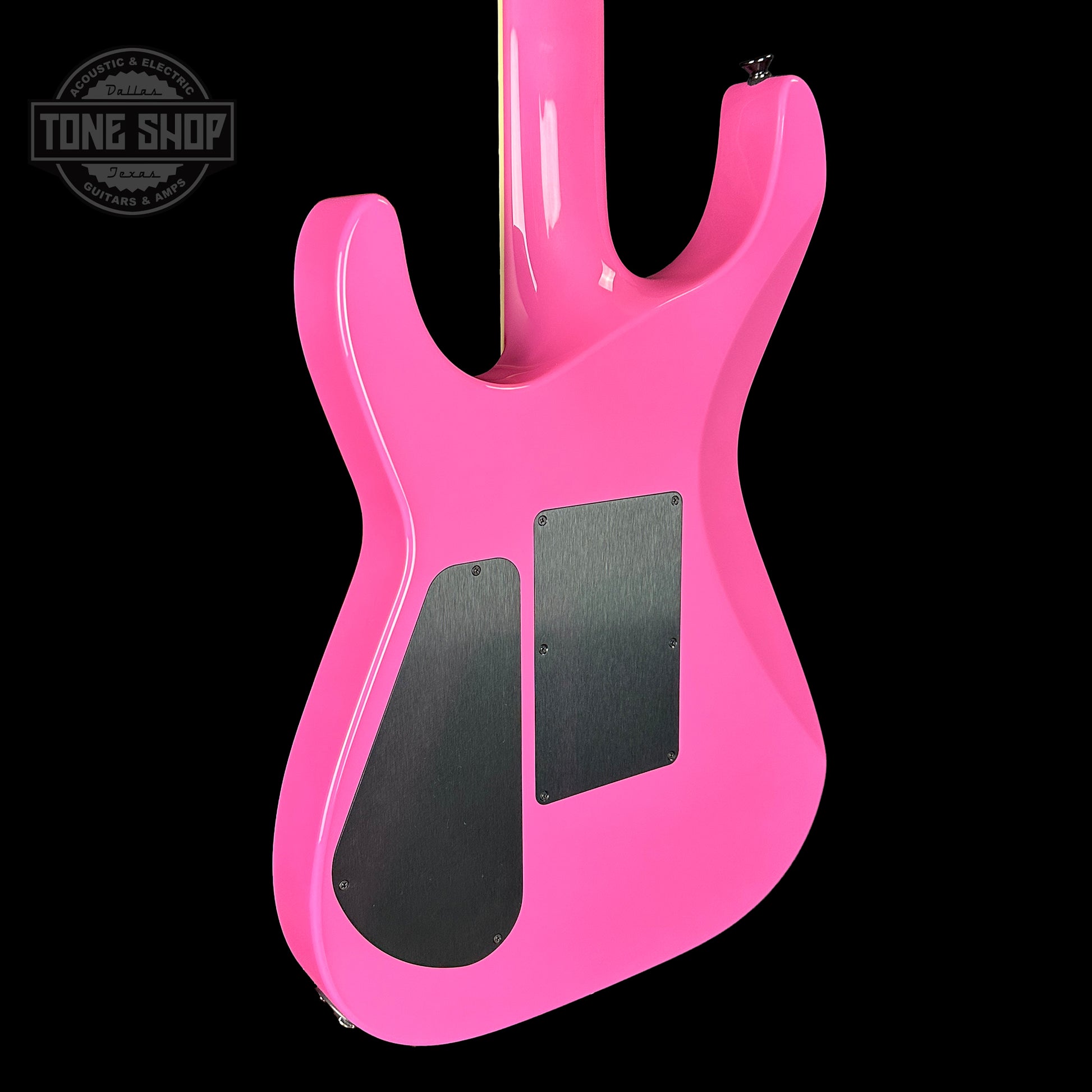 Back angle of Jackson Custom Shop SL2H Reverse Headstock Bubblegum.