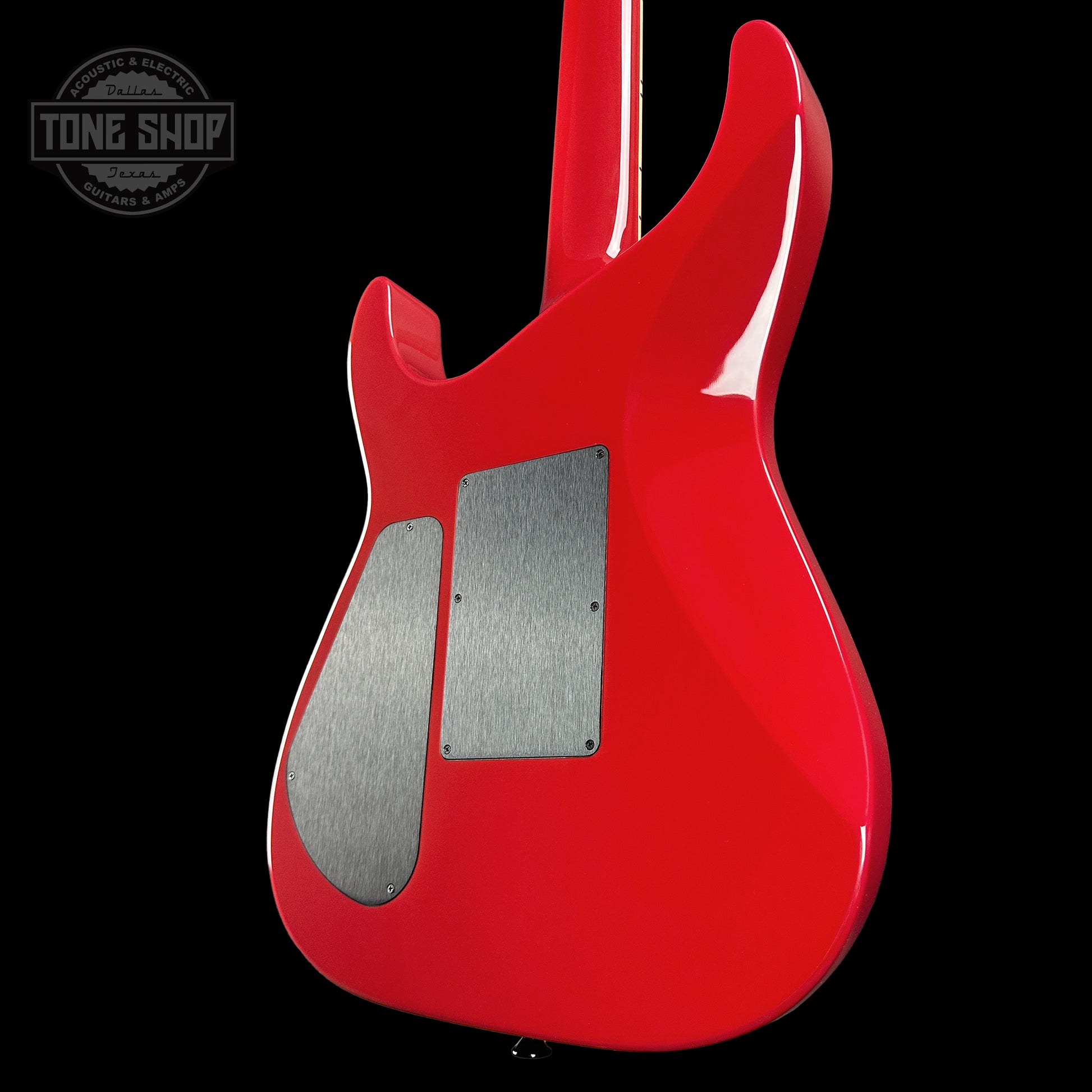 Back angle of Jackson Custom Shop SL2H Reverse Headstock Dakota Red.