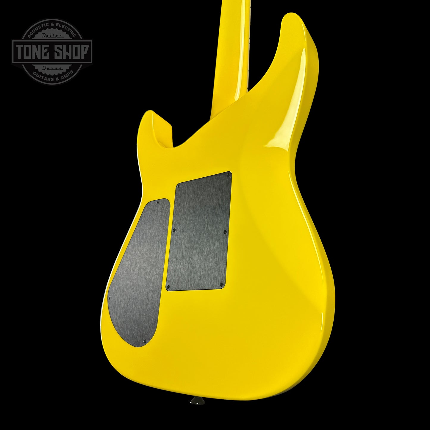 Back angle of Jackson Custom Shop SL2H Grafitti Yellow.