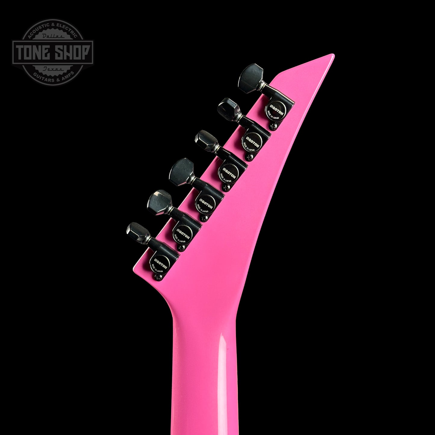 Back of headstock of Jackson Custom Shop SL2H Reverse Headstock Bubblegum.