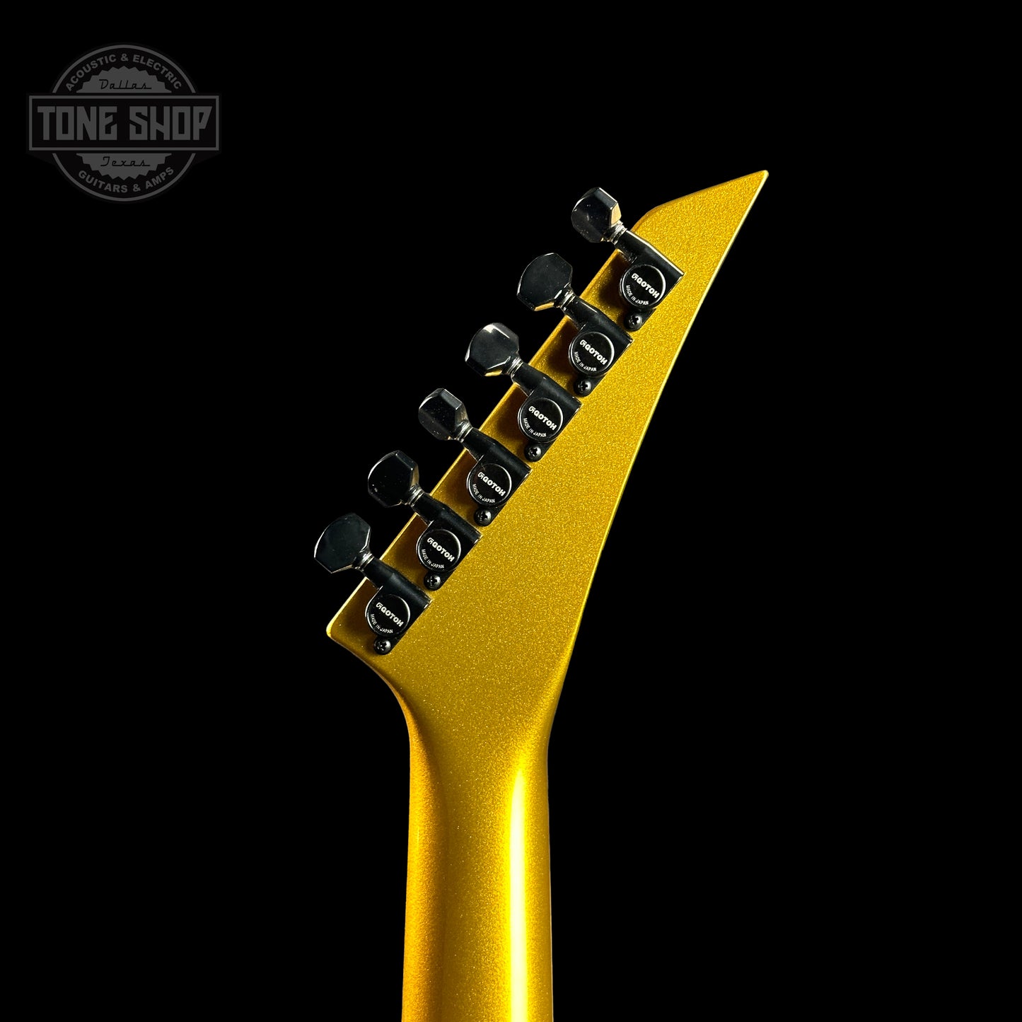 Back of headstock of Jackson Custom Shop SL2H Reverse Headstock Frost Gold.