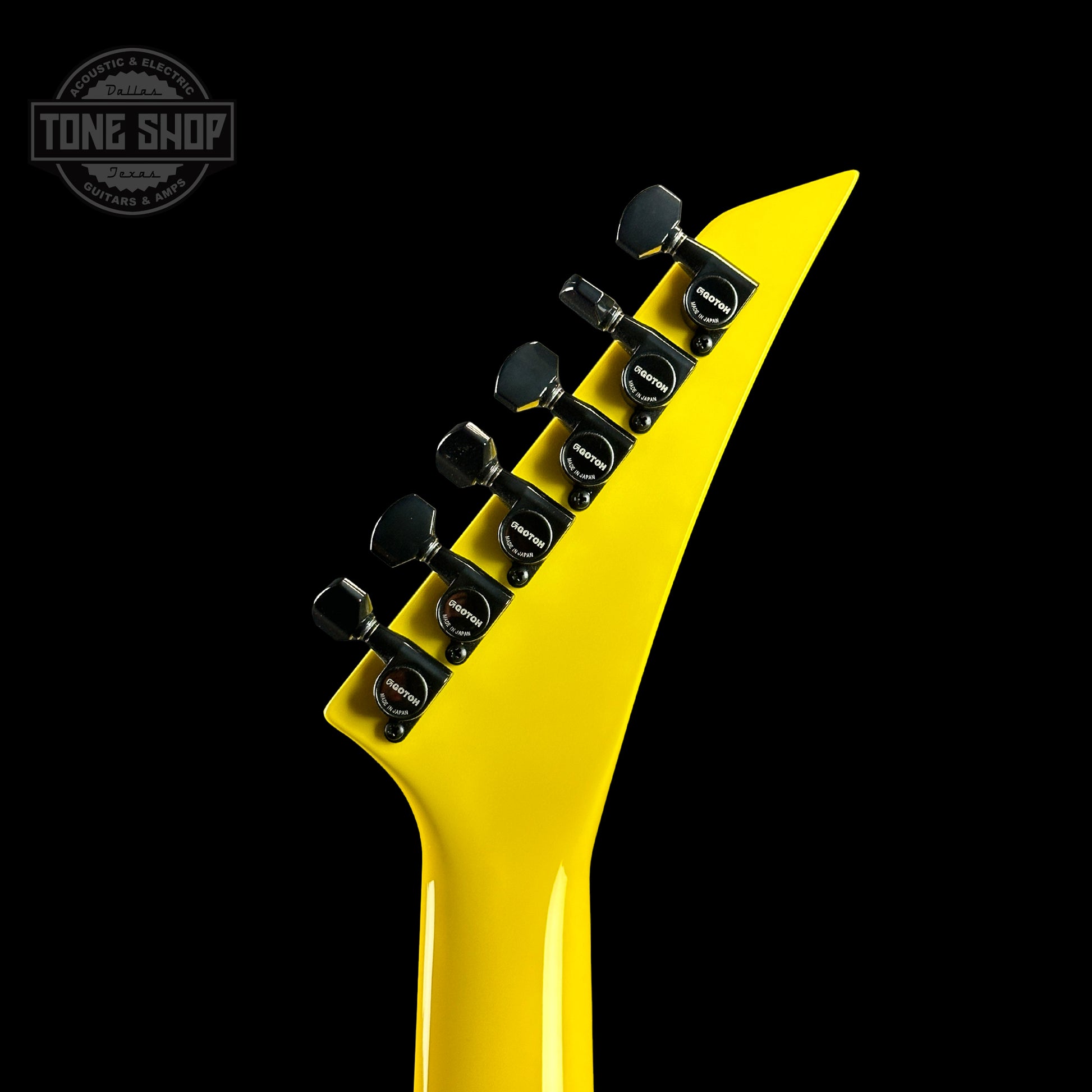 Back of headstock of Jackson Custom Shop SL2H Reverse Headstock Grafitti Yellow.