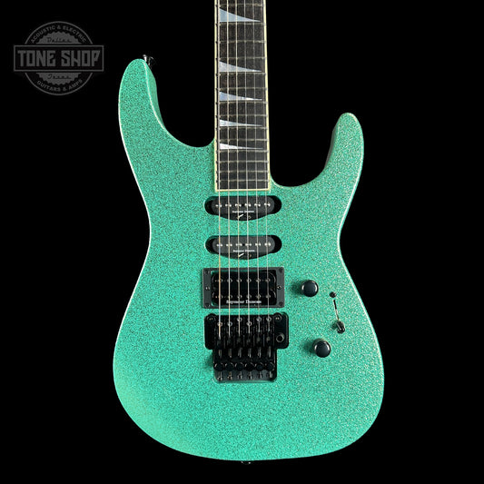 Front of Jackson Custom Shop SL1 Soloist RVRS FR Seafoam Sparkle.